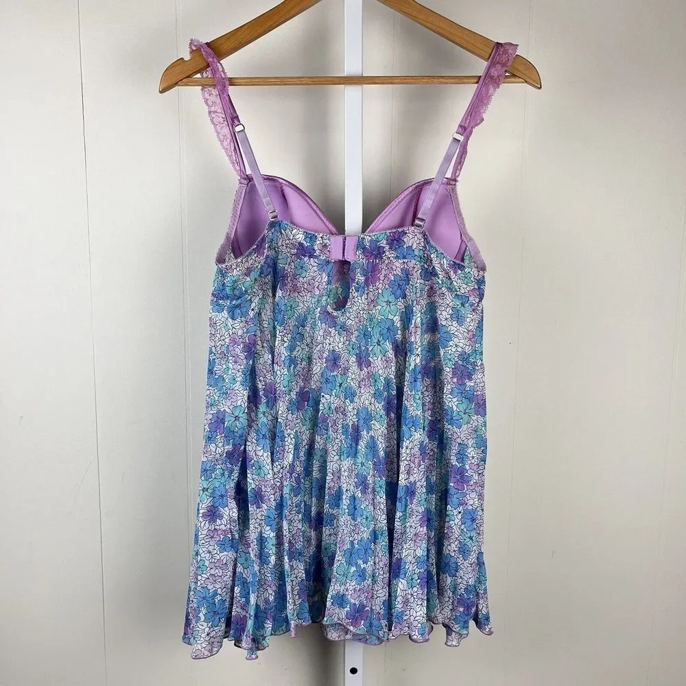 Vintage Cinema Etoile‎ Seductive Wear Chemise Purple Blue Floral Womens Medium - Picture 6 of 8